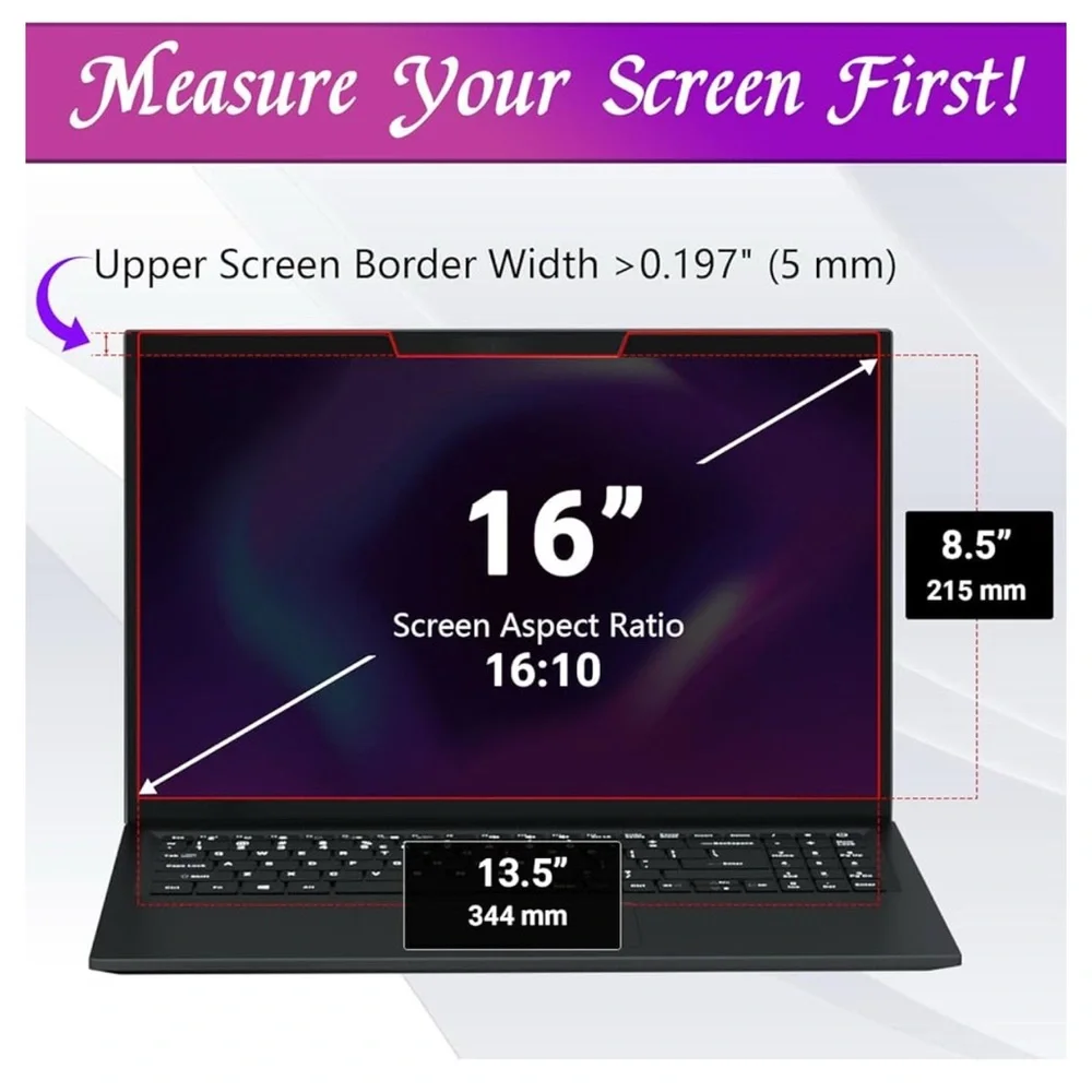 PYS Magnetic Laptop Privacy Screen 16 Inch 16:10 Ratio Screen Privacy Shield,